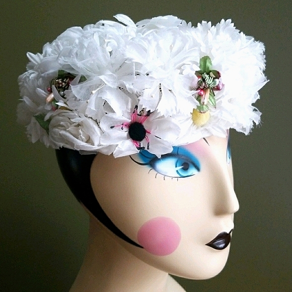 Vintage Mid Century 1950's Signed Jane Morgan Daisy Pill Box Hat - Picture 8 of 15